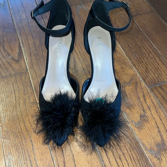 BCBGeneration Shoes - Black Abiny Faux Feather Ankle Strap Pumps
